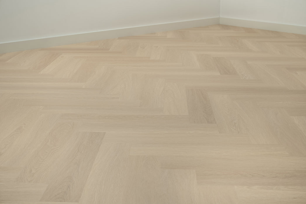 Floer Beige Eiken - Visgraat Dryback Plak PVC