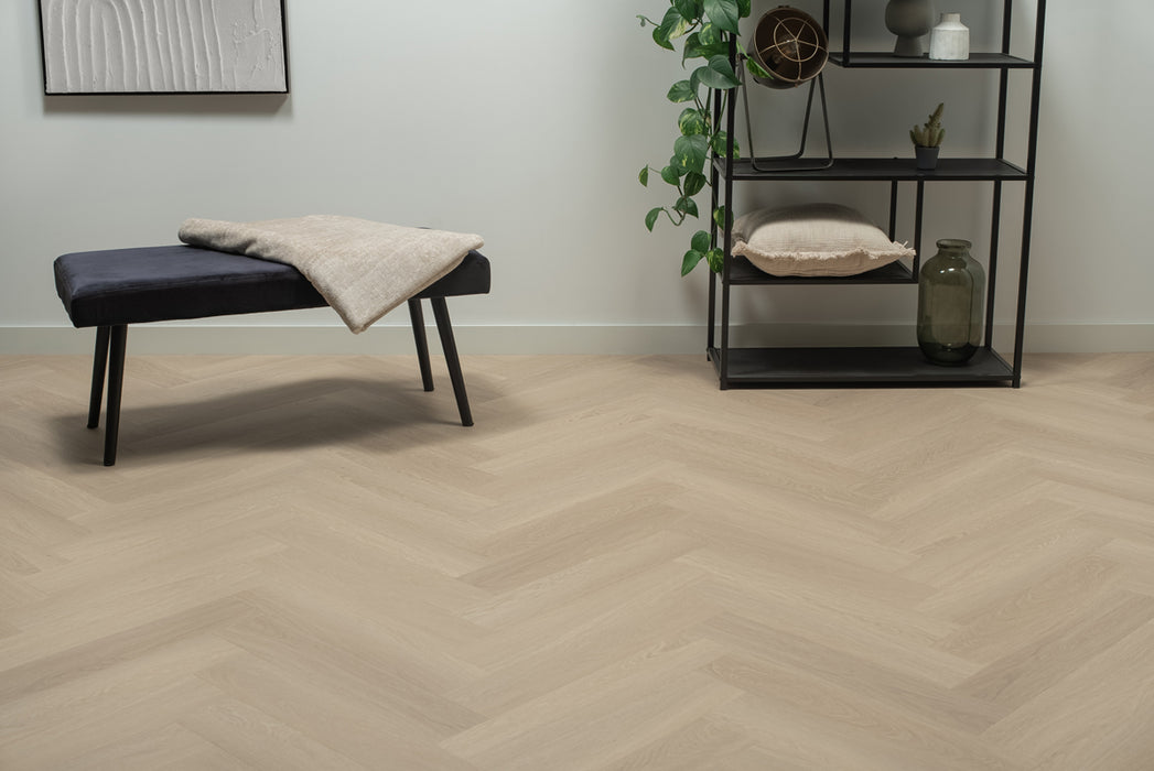 Floer Beige Eiken - Visgraat Dryback Plak PVC