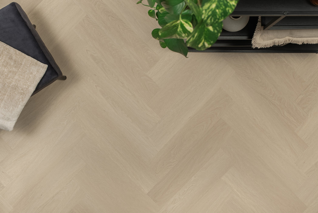 Floer Beige Eiken - Visgraat Dryback Plak PVC