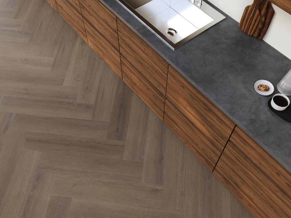 FloorLife YUP XL Greenford Brown - Visgraat Plak PVC