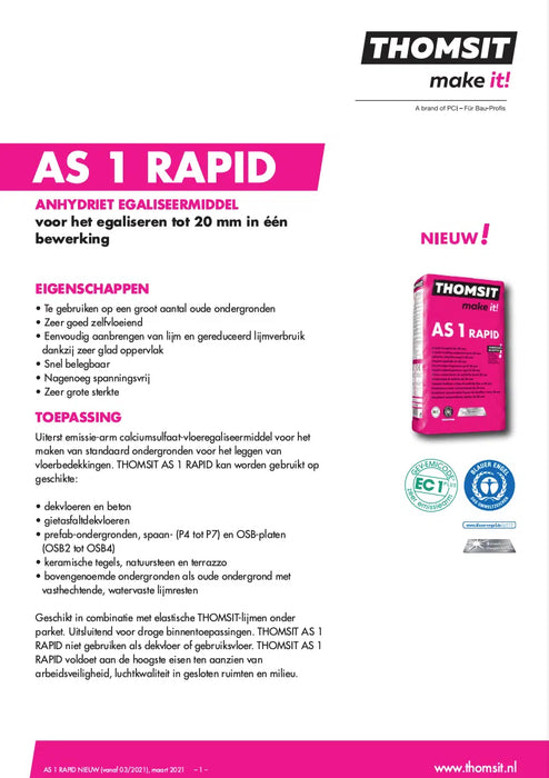 Thomsit AS1 Rapid anhydrietegalisatie 25 kg