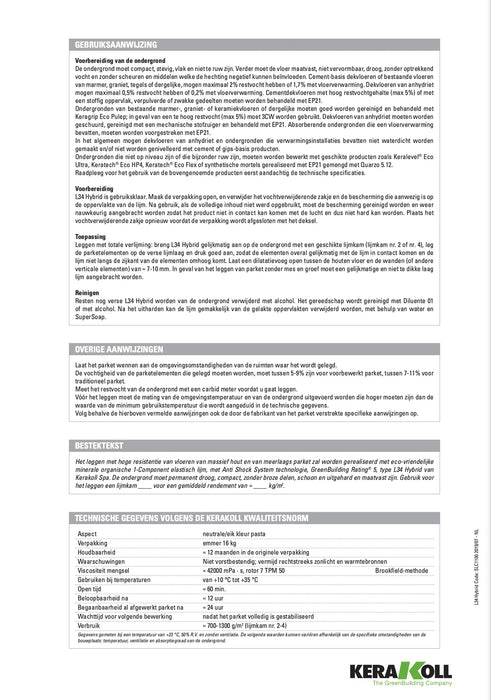 Kerakol SLC L34 Hybrid | Parketlijm 16 kg