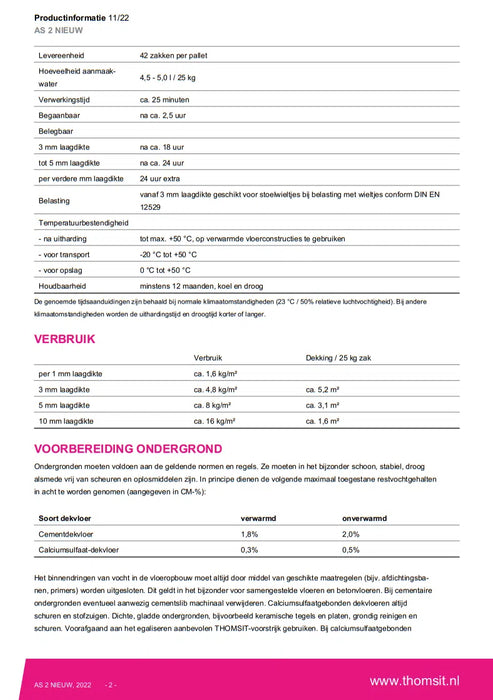 Thomsit AS2 vezelversterkte anhydrietegalisatie 25 kg