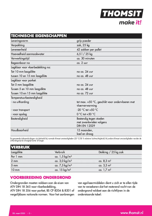 Thomsit Egalisatie DX voor PVC vloeren en Parket 25 kg