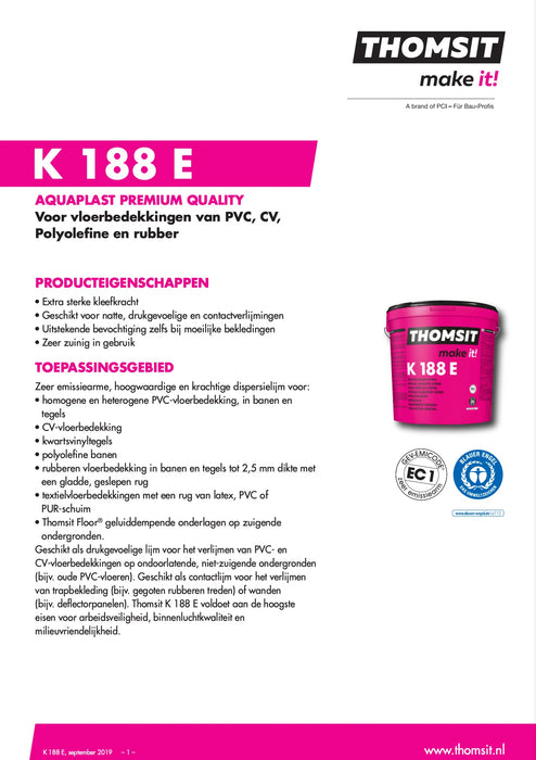 Thomsit K188 E Aquaplast | PVC lijm 13 kg