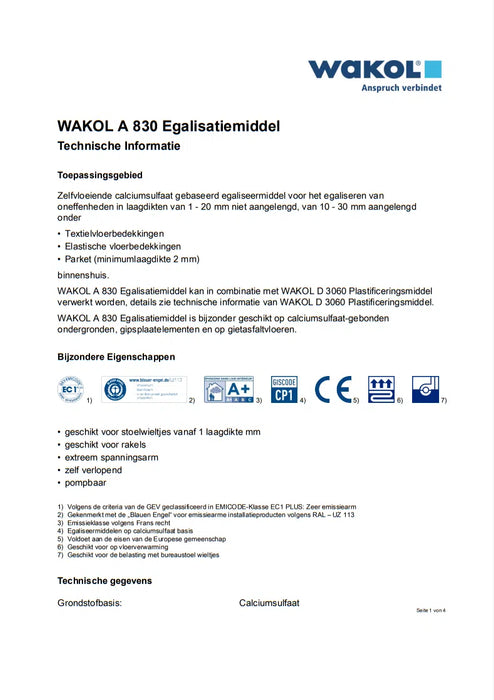 Wakol A830 Egaliseermiddel 25 kg