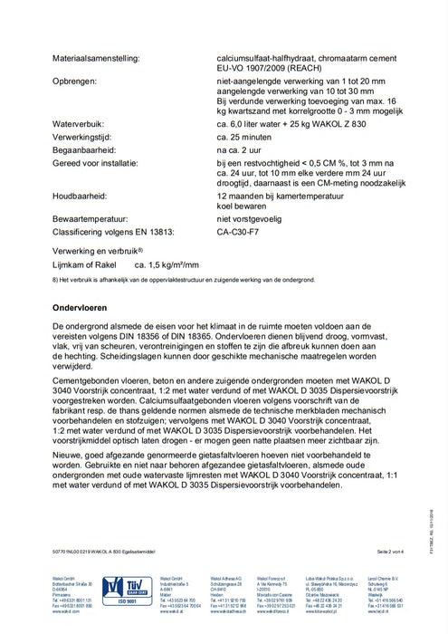 Wakol A830 Egaliseermiddel 25 kg