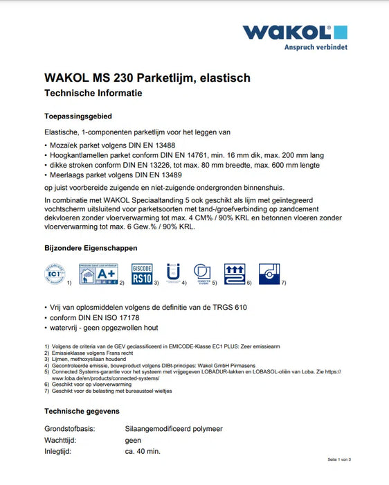 Wakol MS230 Parketlijm | Polymeerlijm 18 kg