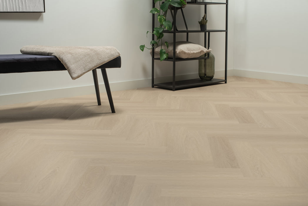 Floer Beige Eiken - Visgraat Dryback Plak PVC
