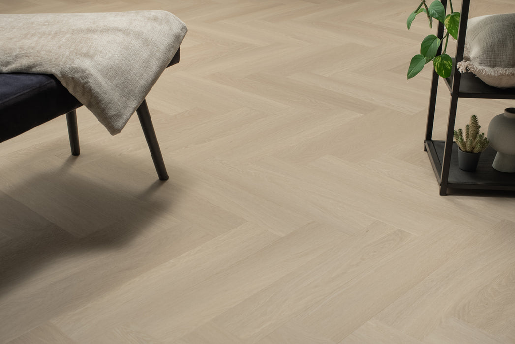 Floer Beige Eiken - Visgraat Dryback Plak PVC