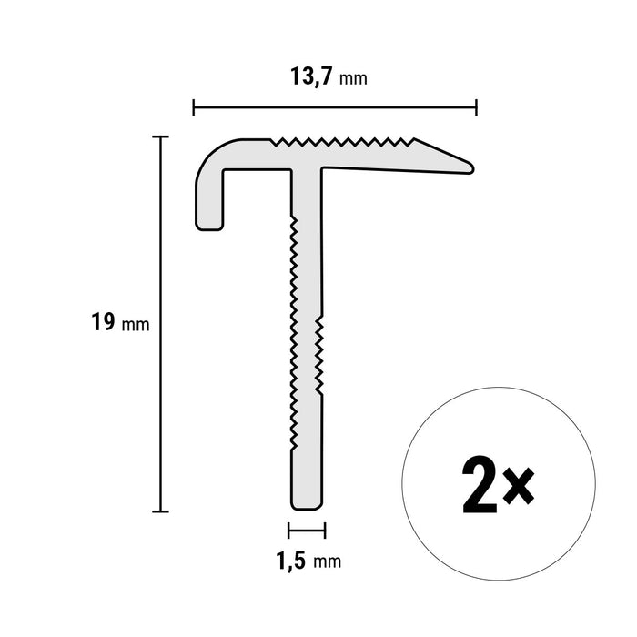 Verstelbaar open trapprofiel | 2-delig | maattekening 13,7 x 19 mm