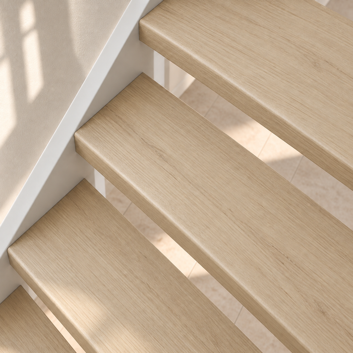 orleans eik zand traprenovatie, open trap, detail schuin van boven
