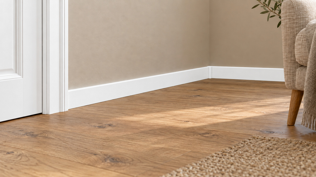 Moderne MDF plint 12 × 70 mm in RAL 9016 in een interieur